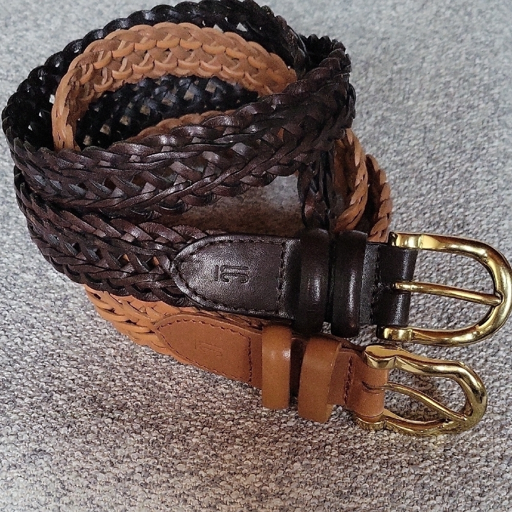L.C.I Vintage Braided 1999 Leather Belt Set - Chocolate Brown and Brown Size S
